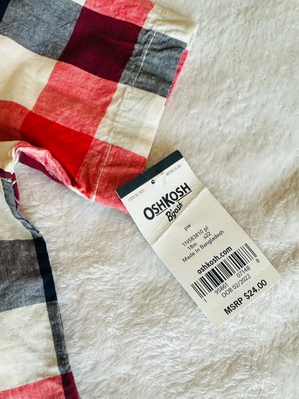 OshKosh Red, Navy & White Plaid Short-Sleeve Button-Down Shirt
